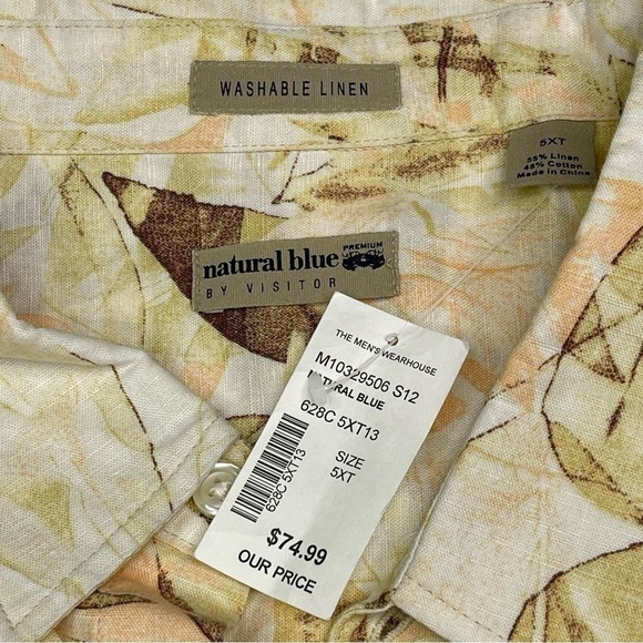 Hawaiian Aloha Shirt Linen Cotton Button Beach Vacation Tropical Summer 5X New - Picture 7 of 13